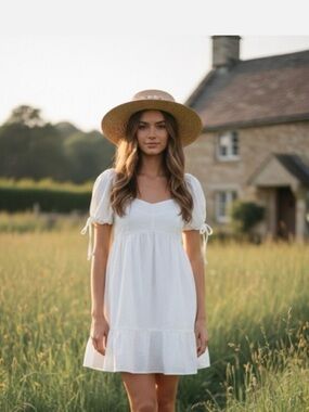 Sim and Sam White Puff Sleeve Dress